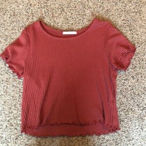 Maroon crop top with fringe ends